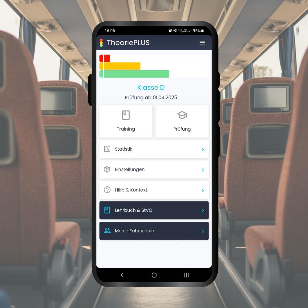 Führerschein für Bus App Menü