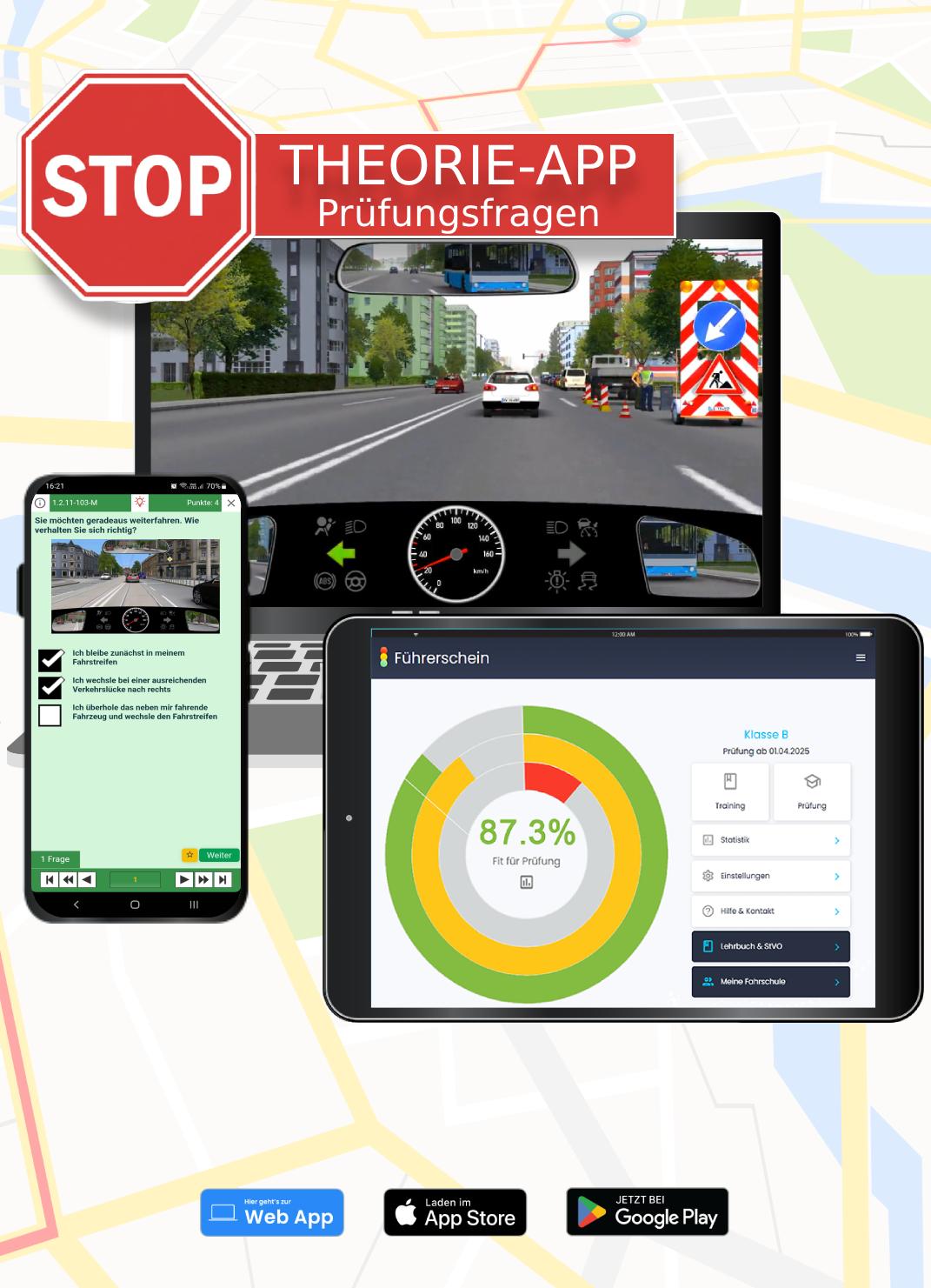 Autoführerschein Theorie-App Klasse B - Offizielle Prüfungsfragen Deutschland