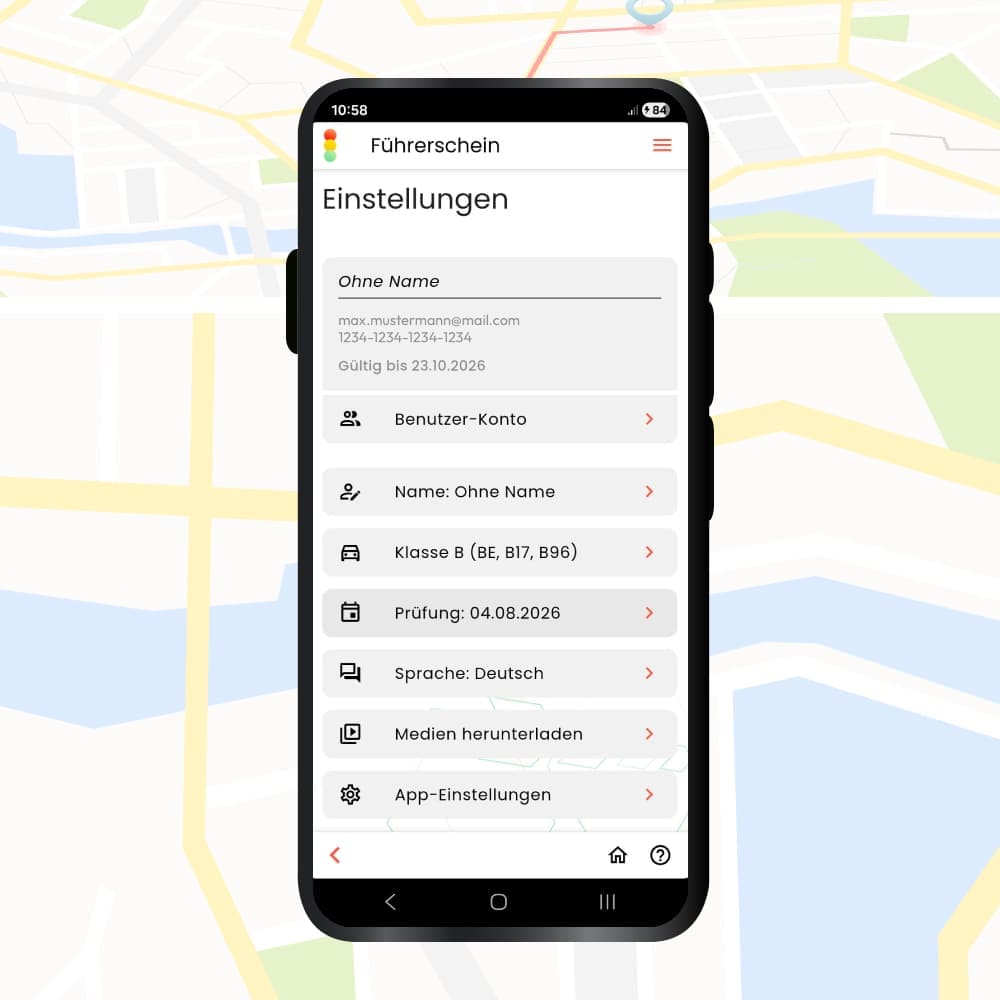 Fahrschule App Guide: Einstellungen