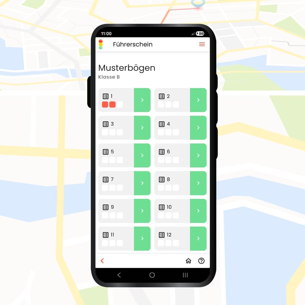 Fahrschule App Guide: Musterbögen Modus