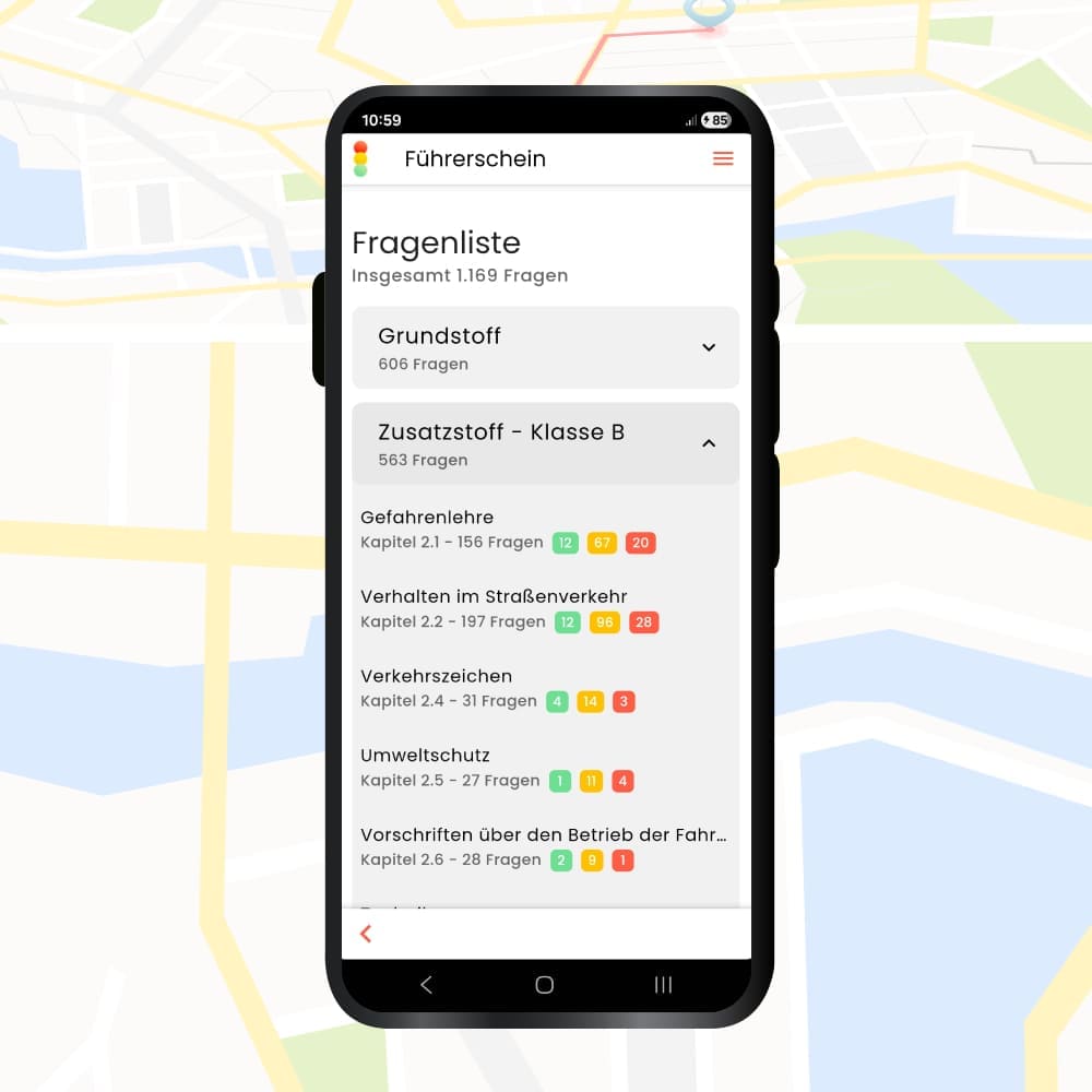 Fahrschule App Guide: Themen wahlen