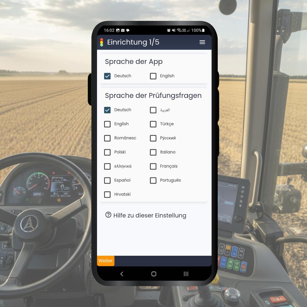 Traktor-Führerschein App Sprache