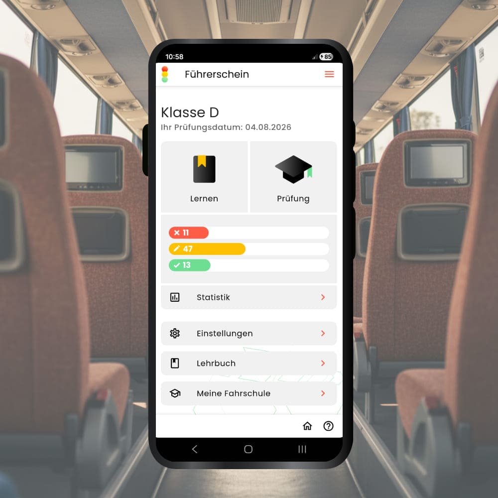 Führerschein für Bus App Menü